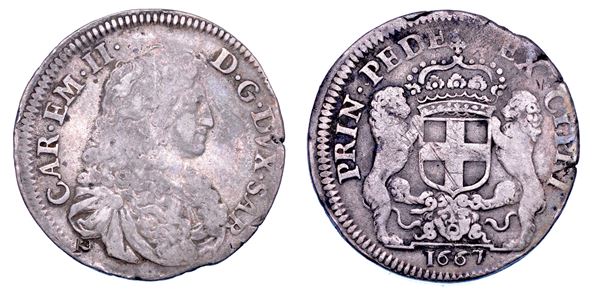 DUCATO DI SAVOIA. CARLO EMANUELE II L'Adriano del Piemonte, 1638-1675. Quarto di scudo bianco 1667.