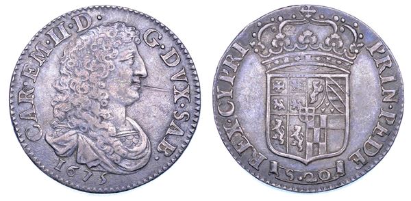 DUCATO DI SAVOIA. CARLO EMANUELE II L'Adriano del Piemonte, 1638-1675. Lira nuova 1675.