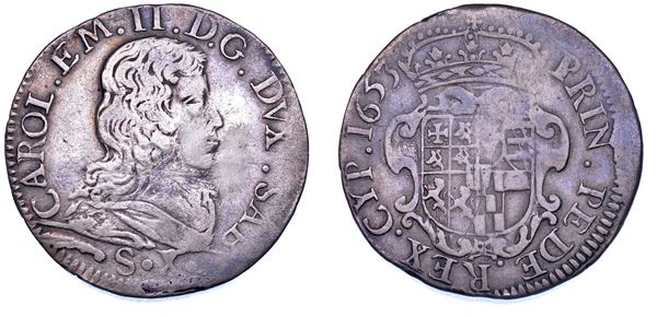 DUCATO DI SAVOIA. CARLO EMANUELE II L'Adriano del Piemonte, 1638-1675. Mezza lira 1653. III tipo.