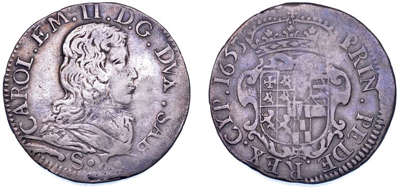 DUCATO DI SAVOIA. CARLO EMANUELE II L'Adriano del Piemonte, 1638-1675. Mezza lira 1653. III tipo.  - Auction Numismatics - Cambi Casa d'Aste