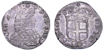 Duca di Savoia, Carlo Emanuele II, Ducato da 5 soldi, 1664, I tipo
