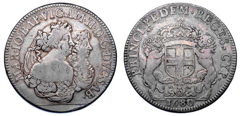 DUCATO DI SAVOIA. VITTORIO AMEDEO II Il primo re sabaudo, 1675-1680. Reggenza della madre MARIA GIOVANNA BATTISTA SAVOIA NEMOURS.   Scudo bianco 1680.  - Auction Numismatics - Cambi Casa d'Aste