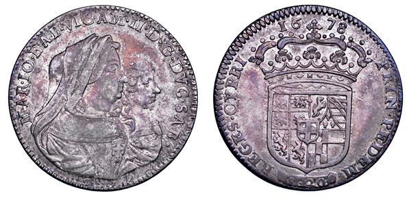 DUCATO DI SAVOIA. VITTORIO AMEDEO II Il primo re sabaudo, 1675-1680. Reggenza della madre MARIA GIOVANNA BATTISTA SAVOIA NEMOURS.   Lira 1678.