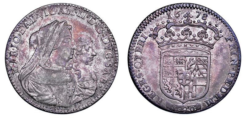 DUCATO DI SAVOIA. VITTORIO AMEDEO II Il primo re sabaudo, 1675-1680. Reggenza della madre MARIA GIOVANNA BATTISTA SAVOIA NEMOURS.   Lira 1678.  - Auction Numismatics - Cambi Casa d'Aste