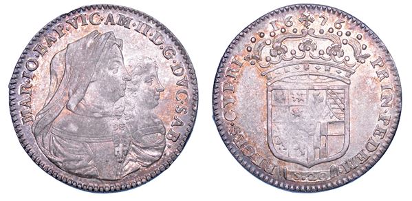 DUCATO DI SAVOIA. VITTORIO AMEDEO II Il primo re sabaudo, 1675-1680. Reggenza della madre MARIA GIOVANNA BATTISTA SAVOIA NEMOURS.   Lira 1676.