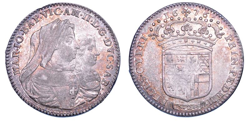 DUCATO DI SAVOIA. VITTORIO AMEDEO II Il primo re sabaudo, 1675-1680. Reggenza della madre MARIA GIOVANNA BATTISTA SAVOIA NEMOURS.   Lira 1676.  - Auction Numismatics - Cambi Casa d'Aste