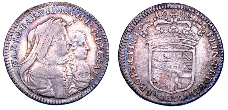 DUCATO DI SAVOIA. VITTORIO AMEDEO II Il primo re sabaudo, 1675-1680. Reggenza della madre MARIA GIOVANNA BATTISTA SAVOIA NEMOURS.   Lira 1680.  - Asta Numismatica - Cambi Casa d'Aste