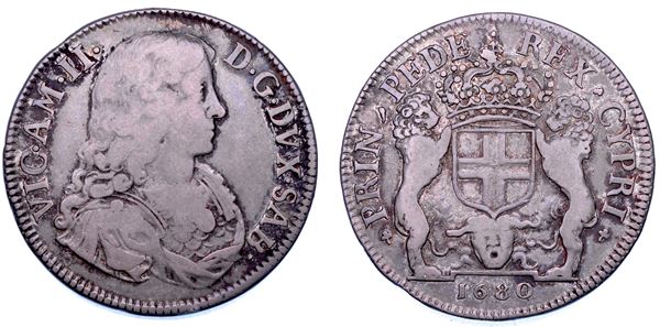 DUCATO DI SAVOIA. VITTORIO AMEDEO II, 1675-1730 (Secondo Periodo: Duca di Savoia, 1680-1713). Mezzo Scudo Bianco 1680. I tipo.