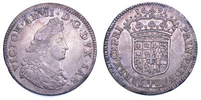 Vittorio Amedeo II, Ducato di Savoia, 2 Lire 1691, I tipo