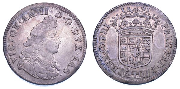 DUCATO DI SAVOIA. VITTORIO AMEDEO II, 1675-1730 (Secondo Periodo: Duca di Savoia, 1680-1713). 2 Lire 1691. I tipo.