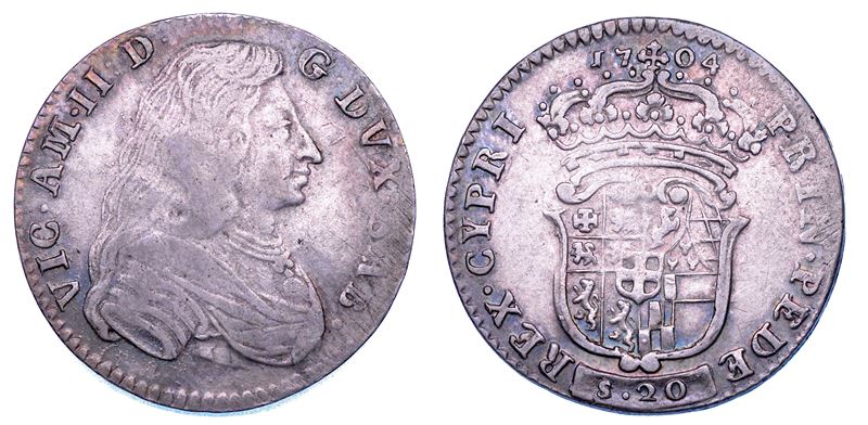 DUCATO DI SAVOIA. VITTORIO AMEDEO II, 1675-1730 (Secondo Periodo: Duca di Savoia, 1680-1713). Lira 1704. III tipo.  - Auction Numismatics - Cambi Casa d'Aste
