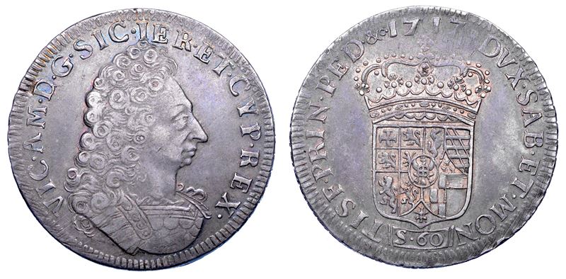 DUCATO DI SAVOIA. VITTORIO AMEDEO II, 1675-1730 (Re di Sicilia, 1713-1718). 3 Lire 1717.  - Asta Numismatica - Cambi Casa d'Aste