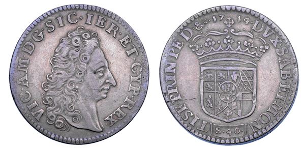 DUCATO DI SAVOIA. VITTORIO AMEDEO II, 1675-1730 (Re di Sicilia, 1713-1718). 2 Lire 1714.
