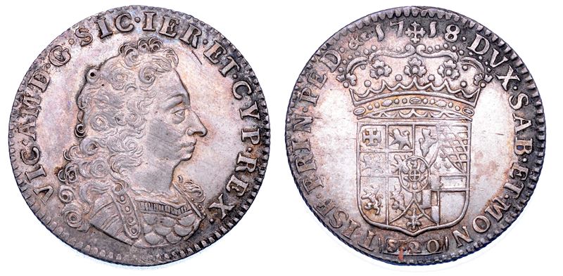 DUCATO DI SAVOIA. VITTORIO AMEDEO II, 1675-1730 (Re di Sicilia, 1713-1718). Lira 1718.  - Asta Numismatica - Cambi Casa d'Aste