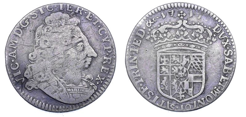 DUCATO DI SAVOIA. VITTORIO AMEDEO II, 1675-1730 (Re di Sicilia, 1713-1718). Mezza Lira 1717.  - Asta Numismatica - Cambi Casa d'Aste