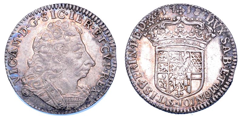 DUCATO DI SAVOIA. VITTORIO AMEDEO II, 1675-1730 (Re di Sicilia, 1713-1718). Mezza Lira 1718.  - Asta Numismatica - Cambi Casa d'Aste