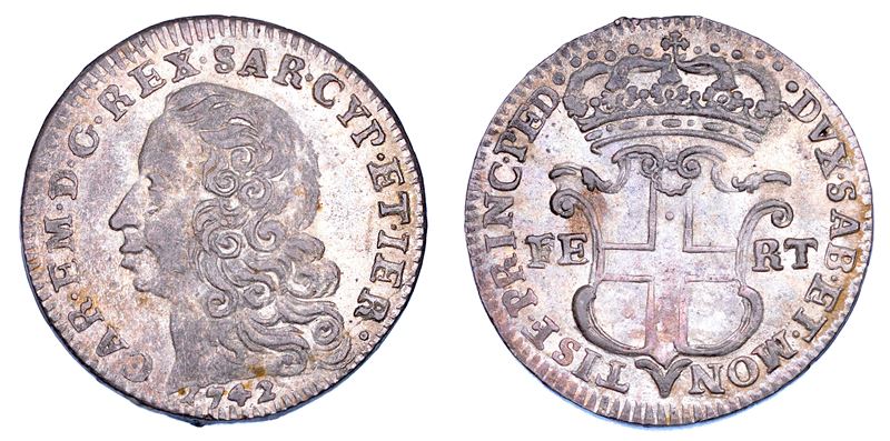 REGNO DI SARDEGNA. CARLO EMANUELE III DI SAVOIA, 1730-1773. 5 Soldi 1742.  - Auction Numismatics - Cambi Casa d'Aste