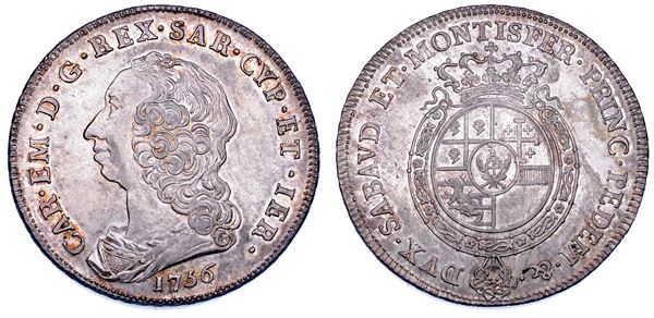 REGNO DI SARDEGNA. CARLO EMANUELE III DI SAVOIA, 1755-1773 (II PERIODO). Scudo Nuovo 1756.