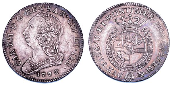 REGNO DI SARDEGNA. CARLO EMANUELE III DI SAVOIA, 1755-1773 (II PERIODO). Quarto di Scudo Nuovo 1770.
