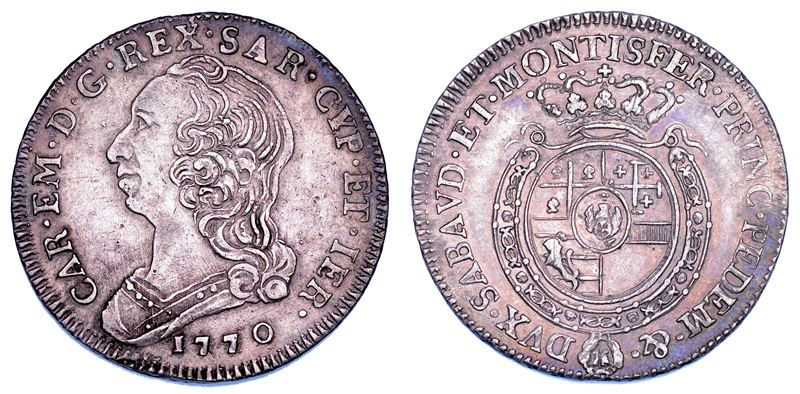 REGNO DI SARDEGNA. CARLO EMANUELE III DI SAVOIA, 1755-1773 (II PERIODO). Quarto di Scudo Nuovo 1770.  - Auction Numismatics - Cambi Casa d'Aste