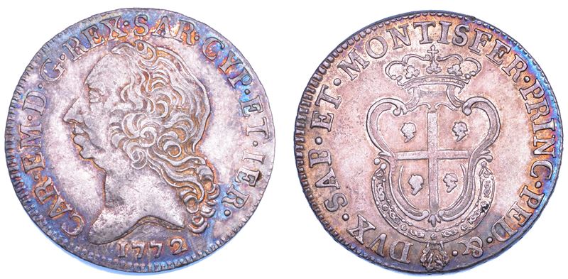 REGNO DI SARDEGNA. CARLO EMANUELE III DI SAVOIA, 1755-1773 (II PERIODO). Mezzo Scudo Sardo 1772.  - Auction Numismatics - Cambi Casa d'Aste