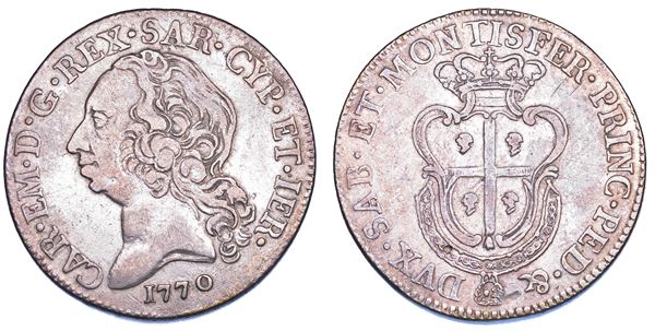 REGNO DI SARDEGNA. CARLO EMANUELE III DI SAVOIA, 1755-1773 (II PERIODO). Mezzo Scudo Sardo 1770.