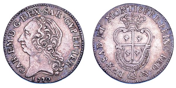 REGNO DI SARDEGNA. CARLO EMANUELE III DI SAVOIA, 1755-1773 (II PERIODO). Quarto di Scudo Sardo 1770.