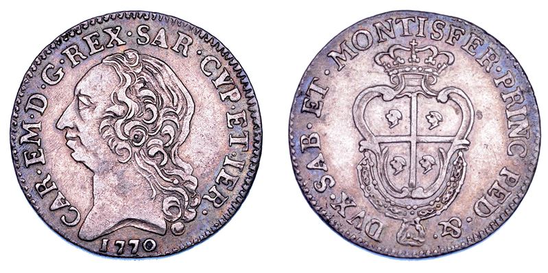 REGNO DI SARDEGNA. CARLO EMANUELE III DI SAVOIA, 1755-1773 (II PERIODO). Quarto di Scudo Sardo 1770.  - Auction Numismatics - Cambi Casa d'Aste