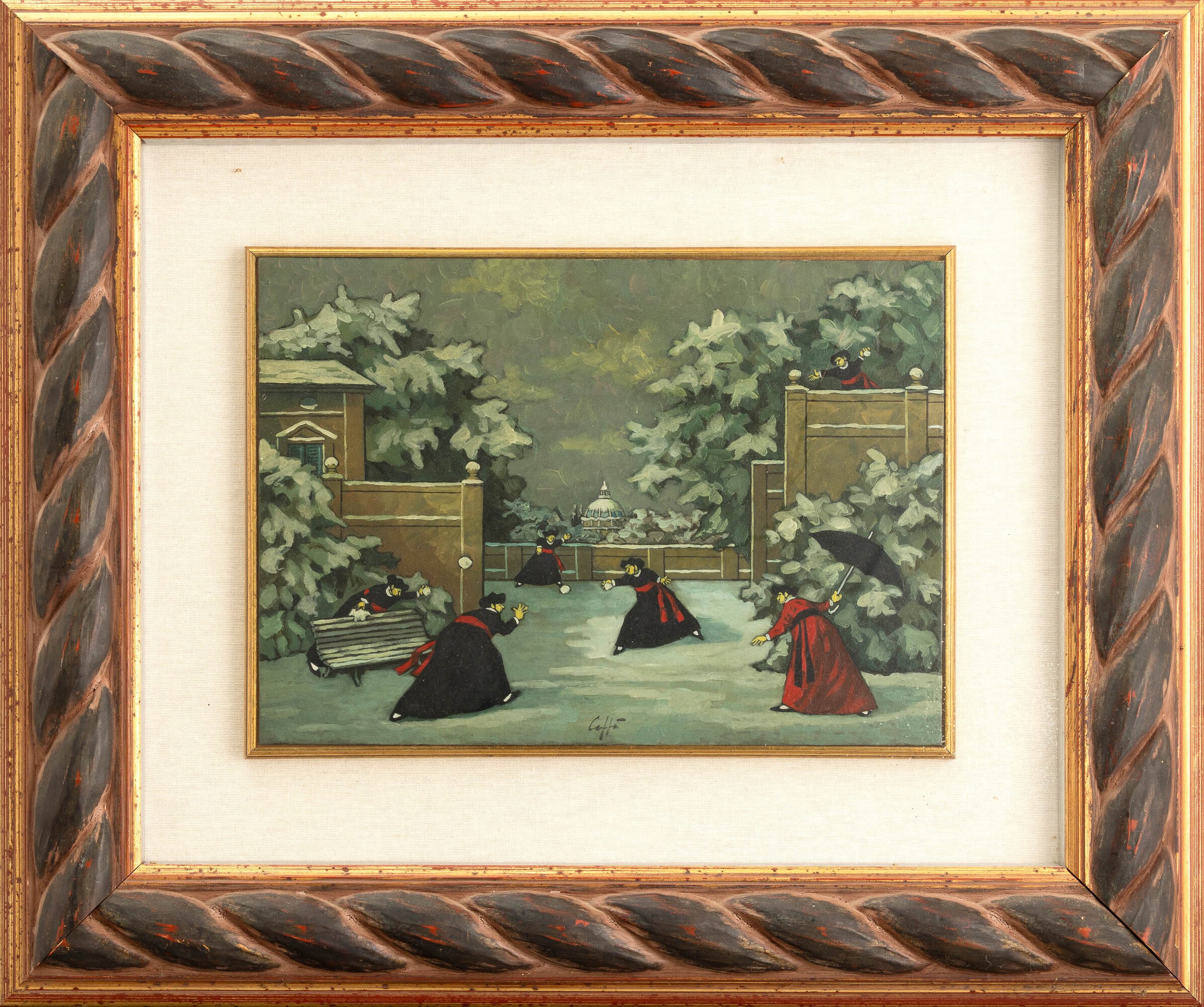 Nino Caffè - Nevicata, olio su tavola, 1965