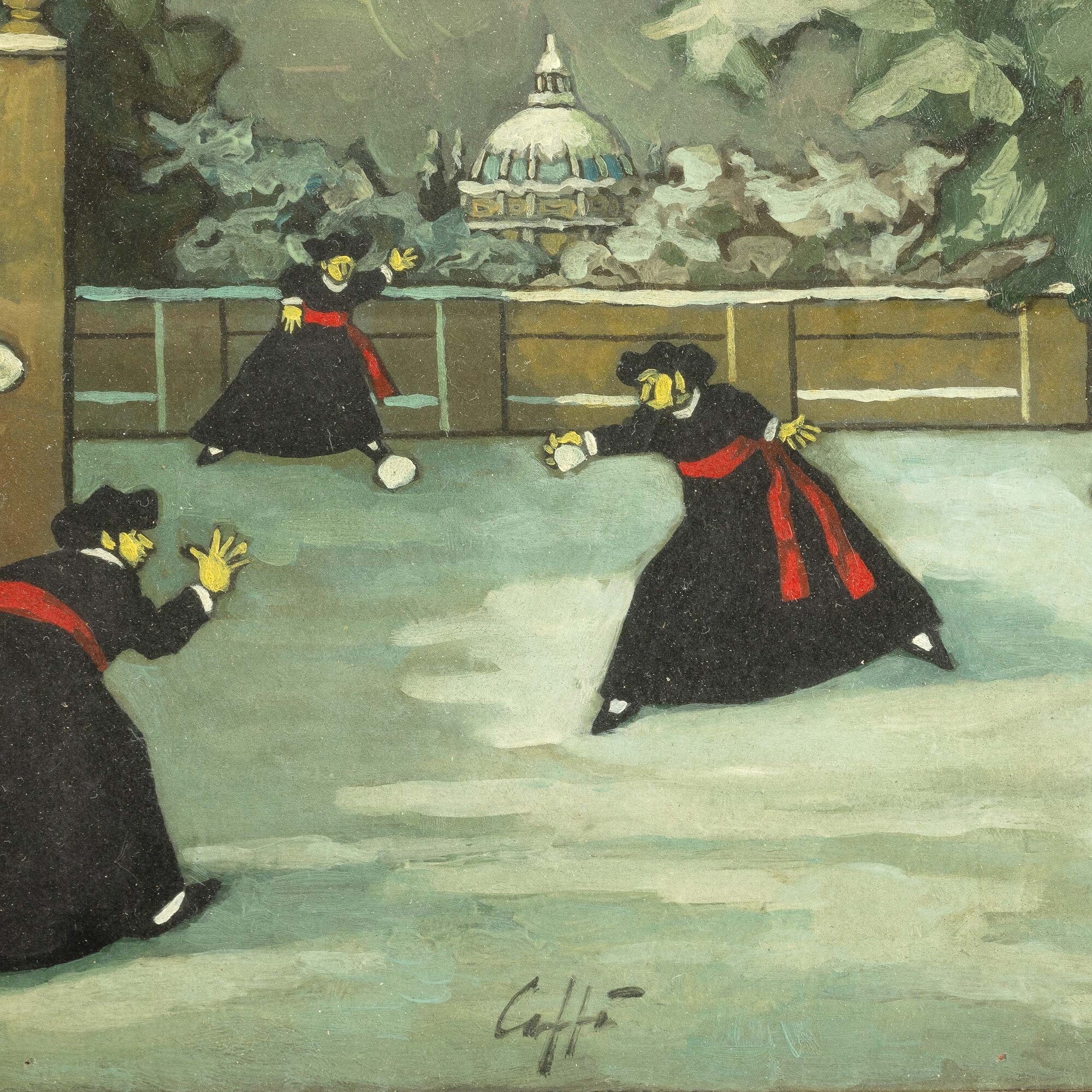 Nino Caffè - Nevicata, olio su tavola, 1965