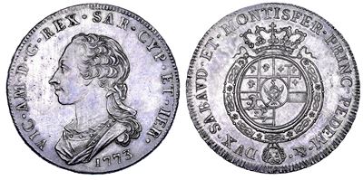 Regno di Sardegna, Vittorio Amedeo III di Savoia, Scudo da 6 Lire 1773, Argento, Ø 43,40 mm