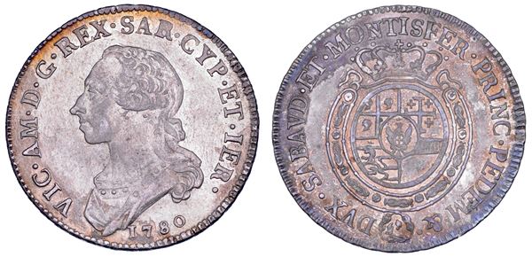REGNO DI SARDEGNA. VITTORIO AMEDEO III DI SAVOIA, 1773-1796. Mezzo Scudo da 3 Lire 1780.
