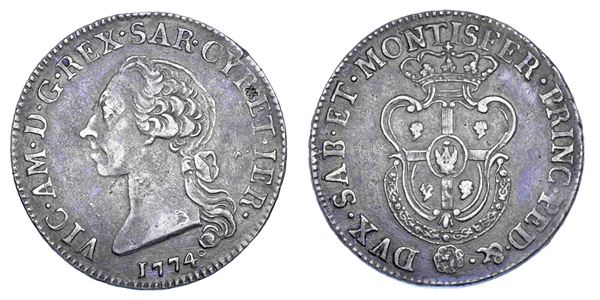 REGNO DI SARDEGNA. VITTORIO AMEDEO III DI SAVOIA, 1773-1796. Mezzo Scudo Sardo 1774.