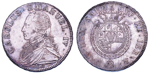 REGNO DI SARDEGNA. CARLO EMANUELE IV DI SAVOIA, 1796-1802. Mezzo Scudo 1799.