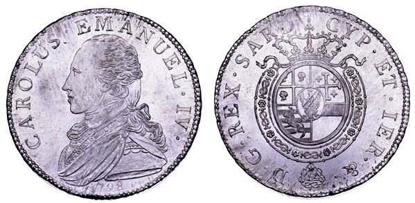 REGNO DI SARDEGNA. CARLO EMANUELE IV DI SAVOIA, 1796-1802. Mezzo Scudo 1798.