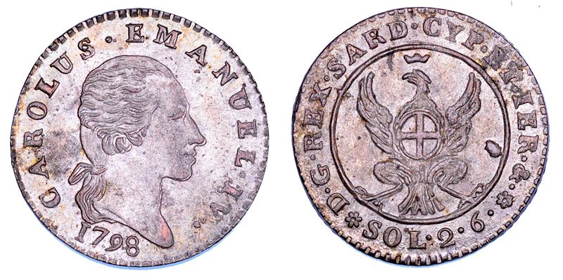 REGNO DI SARDEGNA. CARLO EMANUELE IV DI SAVOIA, 1796-1802. OCCUPAZIONE AUSTRO-RUSSA. 2,6 Soldi 1798.  - Asta Numismatica - Cambi Casa d'Aste