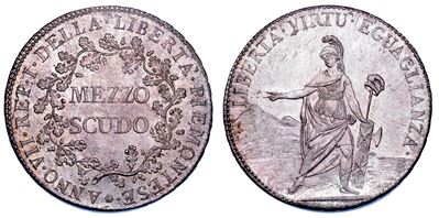 Repubblica Piemontese, Mezzo Scudo A. VII (1798-1799), Argento