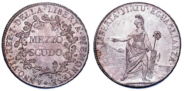 TORINO. REPUBBLICA PIEMONTESE 1798-1799. Mezzo Scudo A. VII (1798-1799).