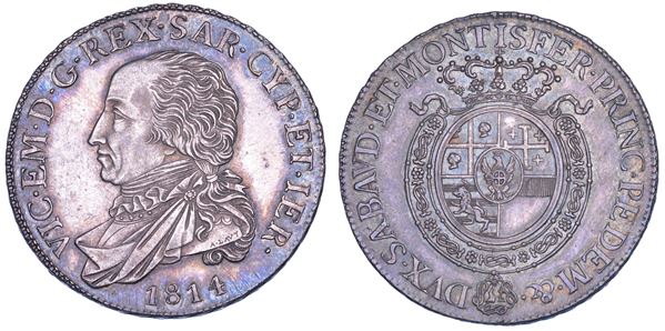 REGNO DI SARDEGNA. VITTORIO EMANUELE I DI SAVOIA, 1802-1821. Mezzo Scudo 1814.