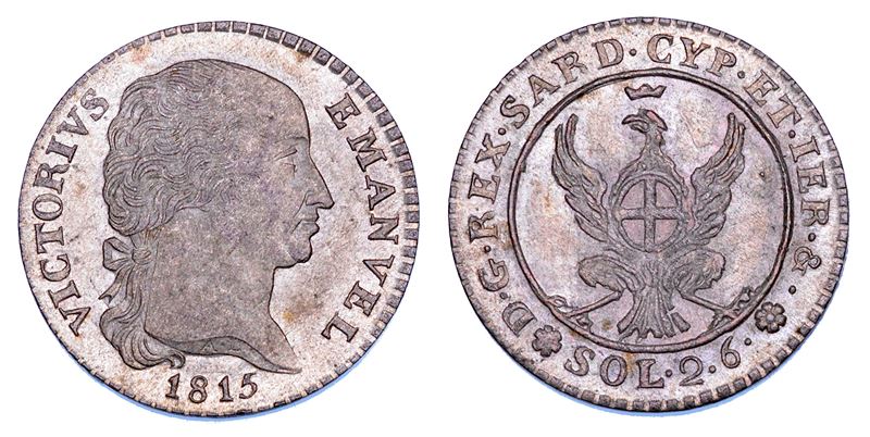 REGNO DI SARDEGNA. VITTORIO EMANUELE I DI SAVOIA, 1802-1821. 2,6 Soldi 1815.  - Asta Numismatica - Cambi Casa d'Aste