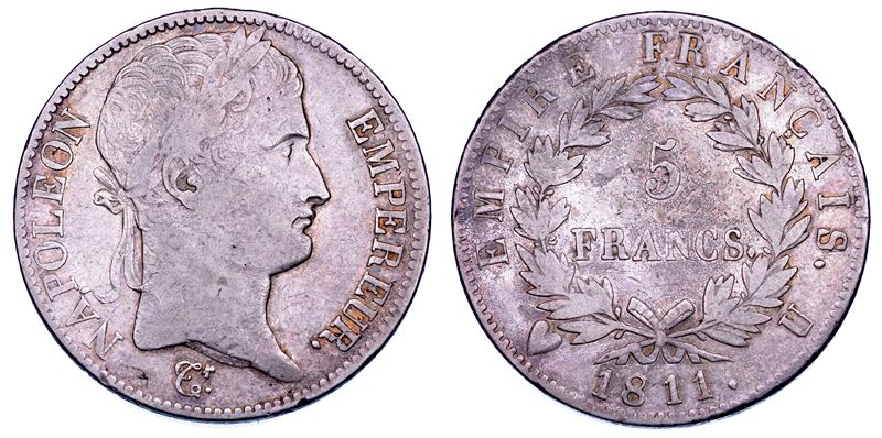 TORINO. NAPOLEONE I IMPERATORE, 1805-1814. 5 Franchi 1811.  - Asta Numismatica - Cambi Casa d'Aste