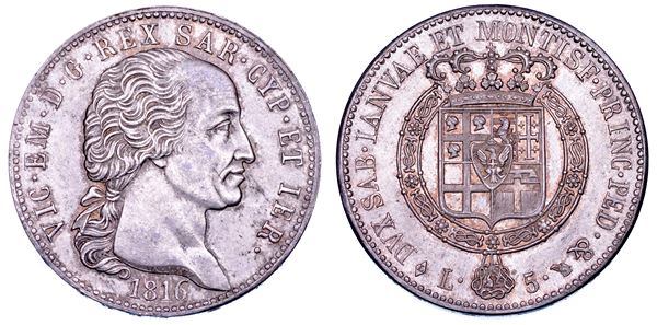 REGNO DI SARDEGNA. VITTORIO EMANUELE I DI SAVOIA, 1802-1821. 5 Lire 1816. Torino.