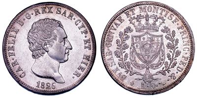 Regno di Sardegna, Carlo Felice di Savoia, 5 Lire 1826, Torino