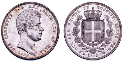 Regno di Sardegna, Carlo Alberto di Savoia, 5 Lire 1832, Genova