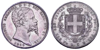 Regno di Sardegna, Vittorio Emanuele II di Savoia, 5 Lire 1850, Genova