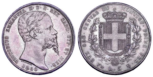 REGNO DI SARDEGNA. VITTORIO EMANUELE II DI SAVOIA, 1849-1861. 5 Lire 1850. Genova.