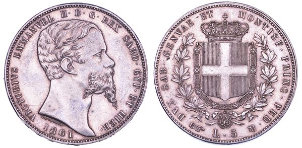 REGNO DI SARDEGNA. VITTORIO EMANUELE II DI SAVOIA, 1849-1861. 5 Lire 1861. Torino.