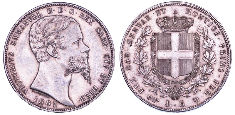REGNO DI SARDEGNA. VITTORIO EMANUELE II DI SAVOIA, 1849-1861. 5 Lire 1861. Torino.  - Auction Numismatics - Cambi Casa d'Aste