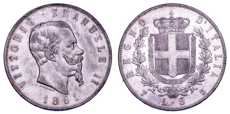 REGNO D'ITALIA. VITTORIO EMANUELE II DI SAVOIA, 1861-1878. 5 Lire 1861. Torino.  - Asta Numismatica - Cambi Casa d'Aste