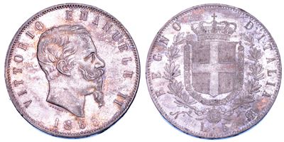Regno d'Italia, Vittorio Emanuele II di Savoia, 5 Lire 1865, Napoli